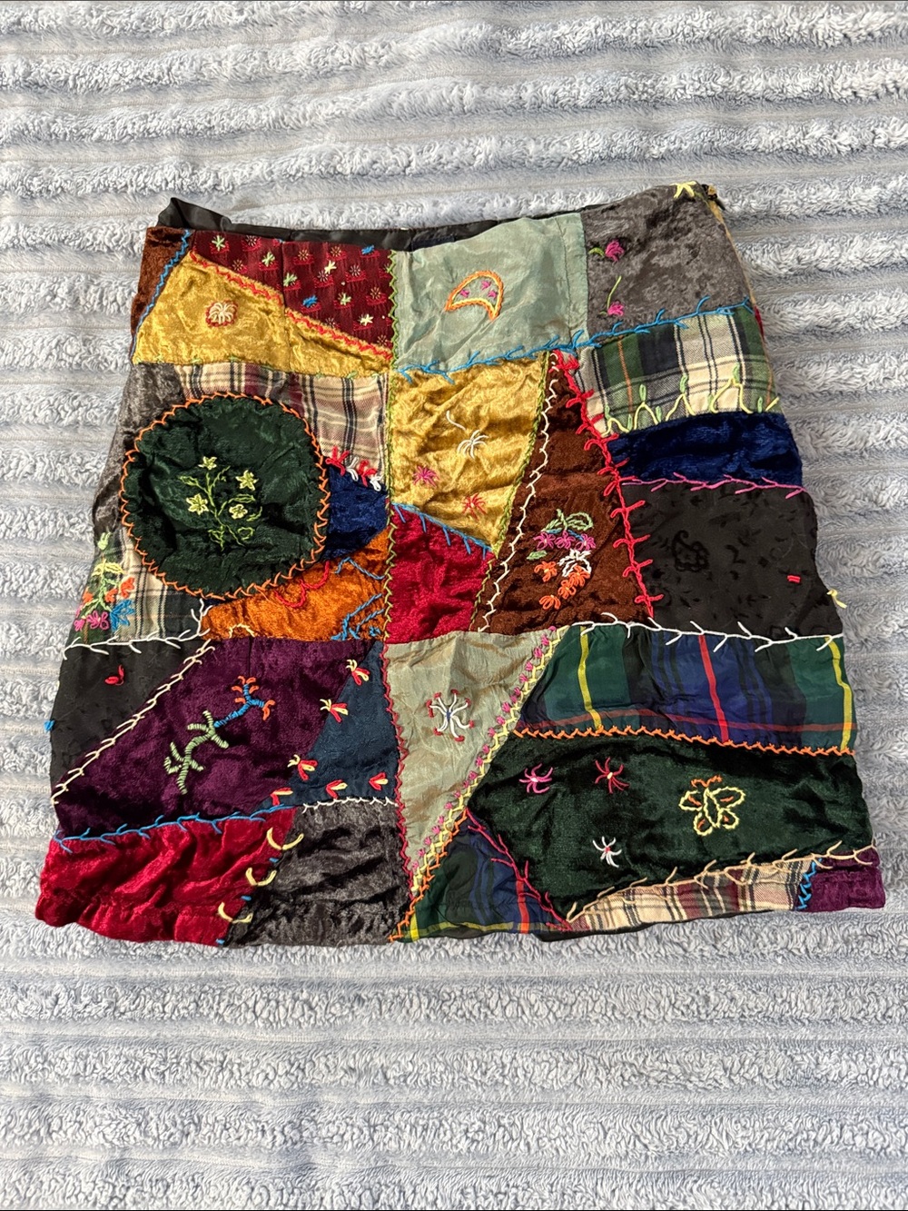 Y2K GAP Patchwork Embroidered Velvet Mini Skirt Boho Fairycore Girls 14/Adult XS